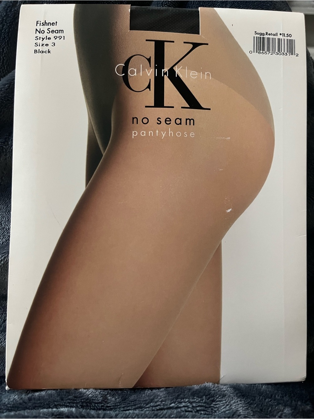 Calvin Klein No Seam Sheer Pantyhose Fishnet Black Size 3 NEW